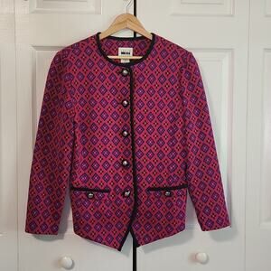 Vintage Leslie Fay Pink & Multi-colored Button Front Long Sleeve Blazer Size 12P